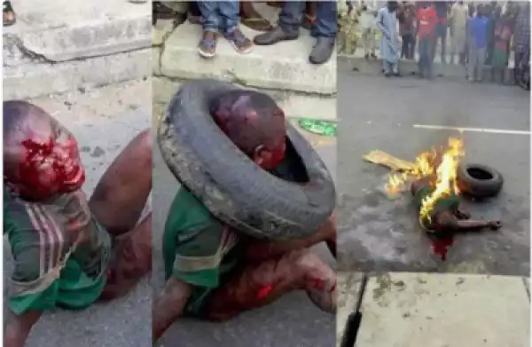 "It did not happen in Lagos" Police denies thief was burnt to death at Alafia